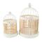 Brown Bamboo Wood Handmade Birdcage Set with White Metal Accents